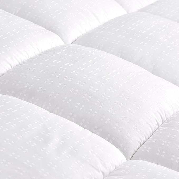 SLEEP ZONE Queen Cotton Mattress Topper, Ultra Fluffy Soft Mattress Pad Pillowtop Cooling Mattress Cover Fits 8-21 inch Deep Pocket, White