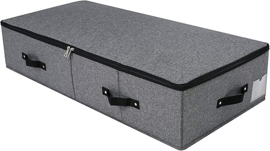 Under Bed Storage Bins with Lids, Closet Organizers, Foldable Under-bed Storage Baskets for Sheets, Clothes, Quilts, Sweaters, Wrapping Paper, 35x16.5x7inch, Black Gray, 1PCS