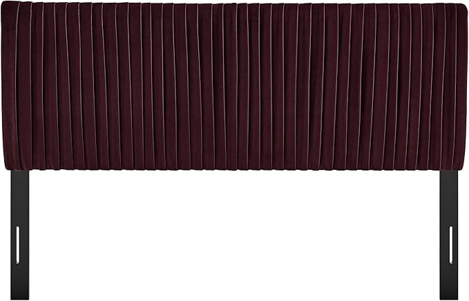 Modway Eloise Queen Velvet Headboard with Ruched Details in Mulberry - Modern Bed Headboard Only with Stain-Resistant Performance Upholstery, Height-Adjustable Mount