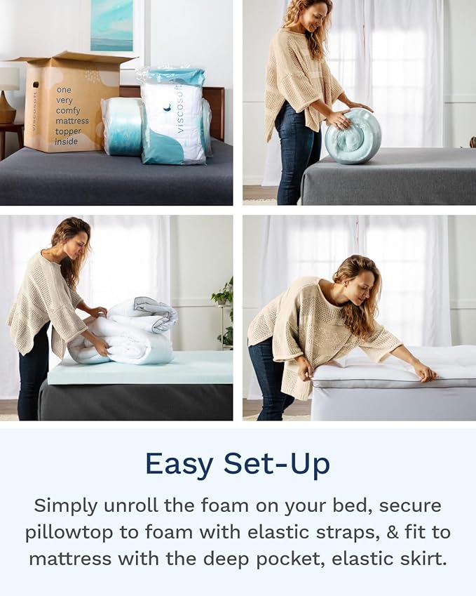 ViscoSoft 3 Inch Pillow Top Memory Foam Mattress Topper Cal King - Cooling Hybrid Lux Dual Layer Mattress Pad CertiPur-US Certified