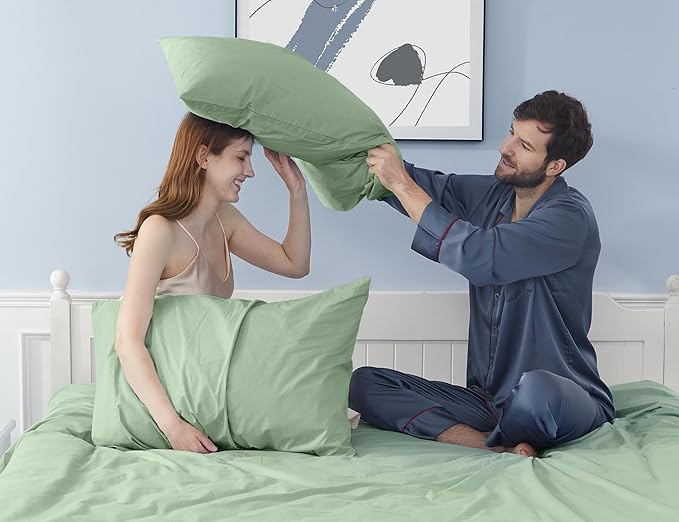 Pillow Cases, Standard Queen Size Cotton Percale Weave Pillowcases, Pre-Shrunk Breathable and Hypoallergenic Pillowcases, Set of 2 (2 Piece Standard/Queen 20 Inch x 30 Inch, Sage Green)