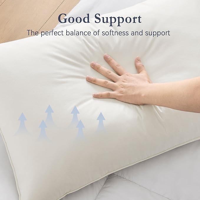 puredown® Goose Feather Down Pillows, 100% Organic Cotton Cover, Luxury Hotel Collection Bed Pillows for Sleeping Set of 2, Standard Size
