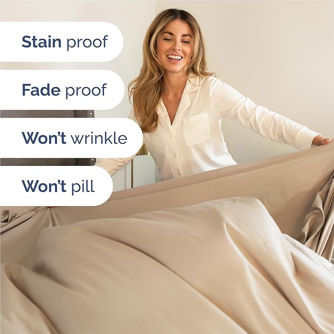 Split King Size 5 Piece Sheet Set - Comfy Breathable & Cooling Sheets - Hotel Luxury Bed Sheets for Women & Men - Deep Pockets, Easy-Fit, Soft and Wrinkle Free Sheets - Cream Oeko-Tex Bed Sheet Set