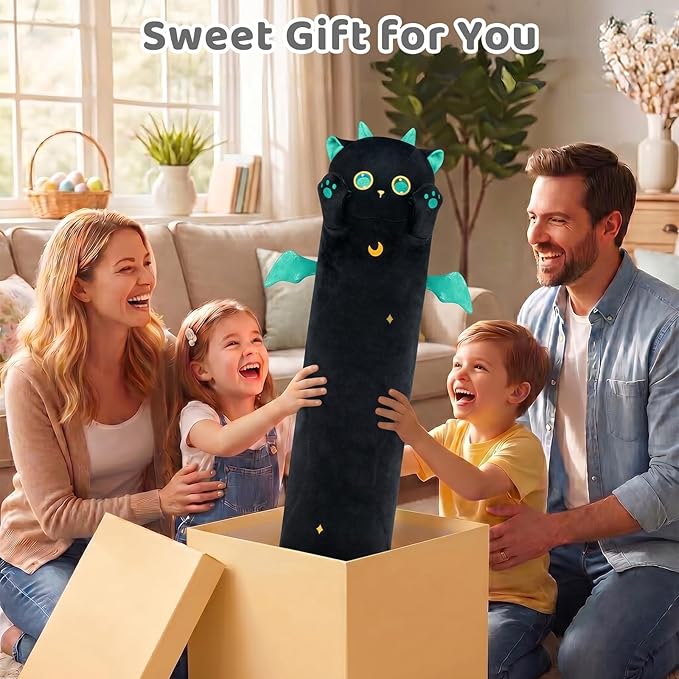 Mewaii Long Cat Plush, 5 Sizes, 120% Extra Filling Giant Plushness Kids Body Pillow, Kawaii Cute Big Eyes Stuffed Animal Plushie, Big Long Body Pillow Cat Plush Gift for Girls 20'