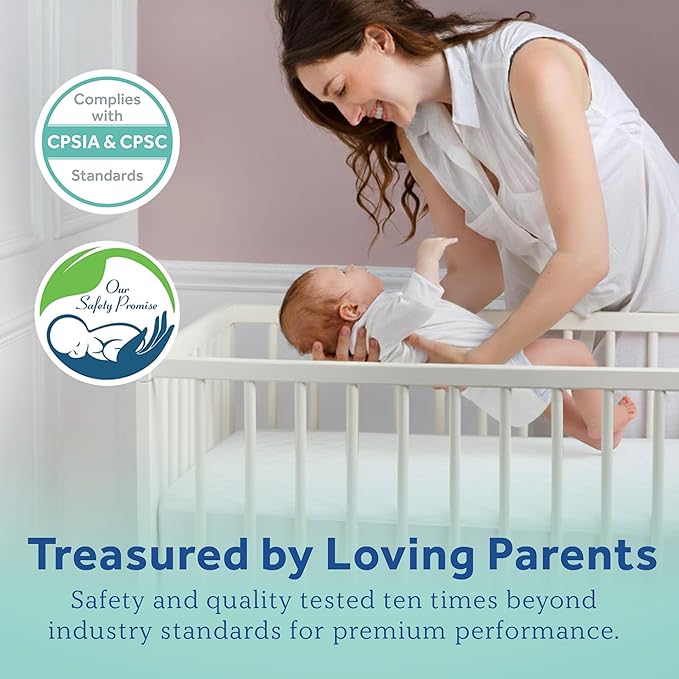 Sealy Baby Quilted Organic Cotton Top Breathable Fitted Waterproof Infant Crib Mattress Protector Pad and Toddler Bed Cover, Durable and Comfortable Topper, Machine Washable, 52” x 28”- Cream