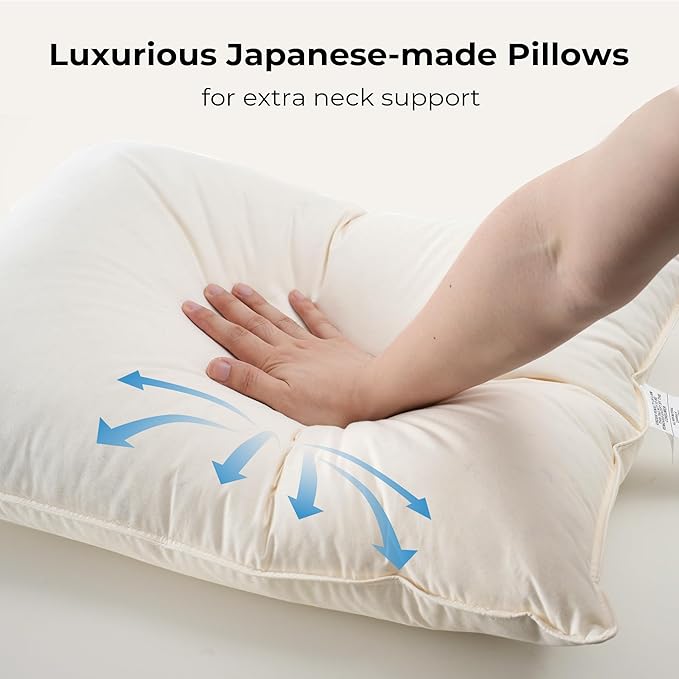 UNIKOME White Goose Down Feather Pillows - 100% Organic Cotton Cover - King Size Pillow Set of 2, Made in Japan Pillow for Sleeping