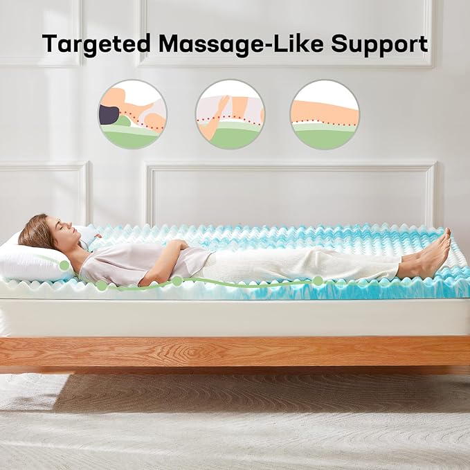 Marsail Twin, 3-inch Egg Crate Memory Foam, Mattress Topper with Infused Cooling Gel for Sleeper Sofa, RV, Camper, CertiPUR-US Certified