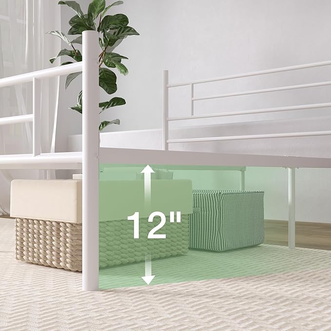 Novilla Twin Bed Frame with Headboard and Footboard, 14 Inch Metal Platform Bed Frame with Under Bed Storage, No Box Spring Needed, Strong Metal Slats Support, White