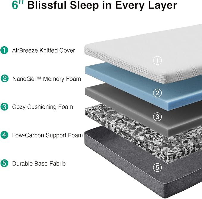 Novilla Twin Mattress 6 Inch, Gel Twin Memory Foam Mattressess in a Box for Supportive & Pressure Relief & Cooling Night Sleep, CertiPUR-US Certified