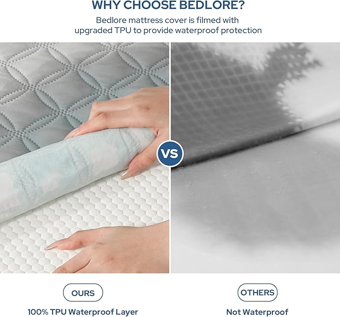 BEDLORE Waterproof Mattress Protector, Noiseless King Size Mattress Pad with Deep Pocket Fitted Up to 6-18 inches, Soft Breathable Dirt-Proof Bed Mattress Cover Washable for Bedroom (Light Gray)