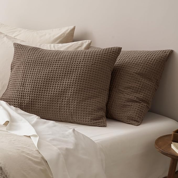 PHF Ultra Soft Waffle Weave Pillow Shams Standard Size, No Insert, 2 Pack 20" x 26" Pillowcases,Breathable & Skin-Friendly Pillow Cases, Stylish Decorative Bed Pillow Cases Covers, Mocha