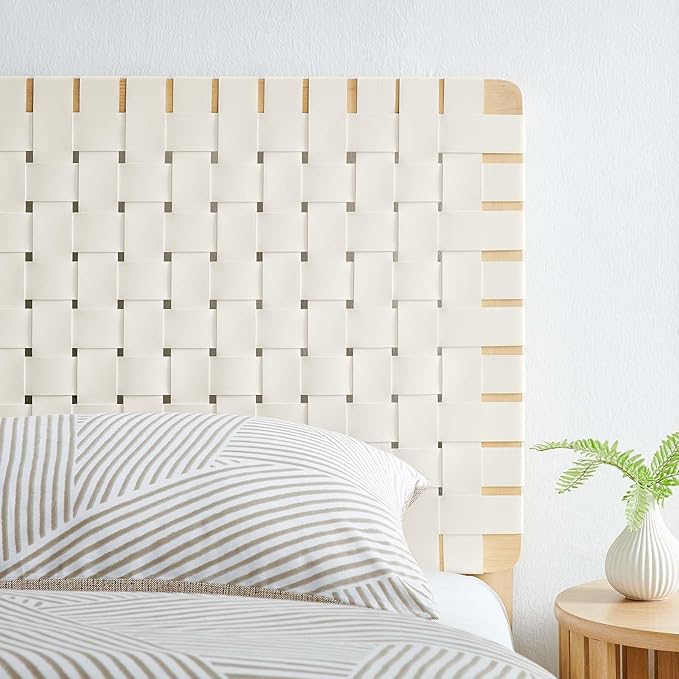 Modway Sparta Weave Twin Vegan Leather Headboard in Natural Beige