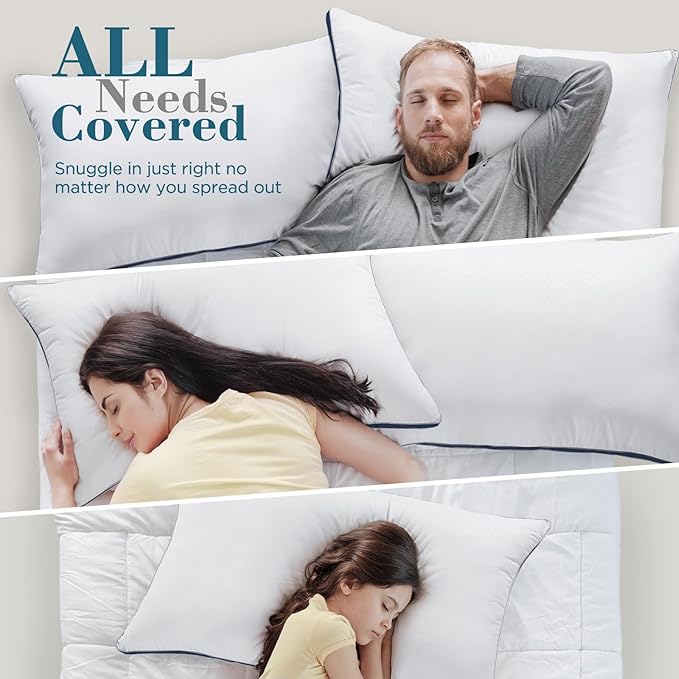viewstar Bed Pillows King Size Set of 2, Firm Support Down Alternative Gusseted Pillows for Side, Back, or Stomach Sleepers, Navy