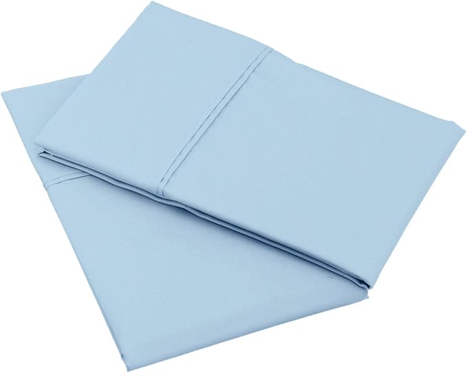 Amazon Basics 400 Thread Count 100% Cotton Pillowcases, Soft, Sateen Weave, Wrinkle Resistant, Standard Size, 20" x 30", Smoke Blue, Set of 2 (Pack of 2)