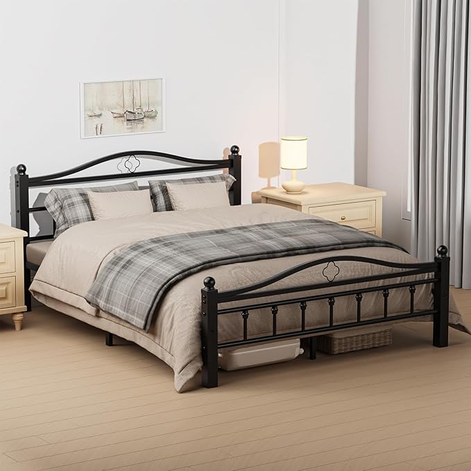 Queen Metal Bed Frame with Headboard, 1500LBS Heavy Duty Queen Bed Frame with Footboard No Box Spring Needed/Noise Free/12'' Under-Bed Storage/Tool-Free Assembly