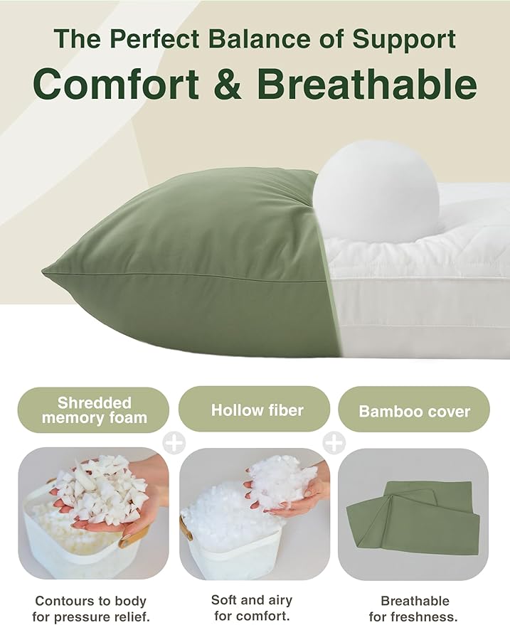 ZonLi Long Body Pillows for Adults, Memory Foam Body Pillow Adjustable, Firm Support for Side Sleepers, Pregnant Women, Washable Quilted Pillowcase, Gifts, 20 x 54 Inch, Sage Green Set