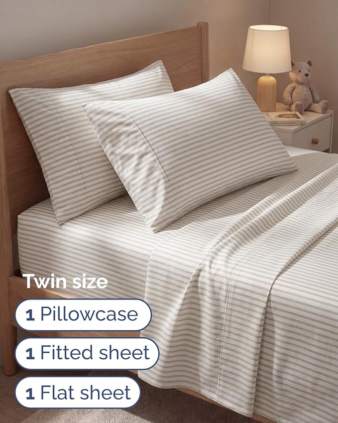 Twin 4 Piece Sheet Set - Comfy, Breathable & Cooling - Soft Hotel Luxury Bedding for Women, Men, Kids, Teens and Children - 1 Flat & 1 Fitted Sheet & 2 Pillowcases with Deep Pockets - Beige Stripes 2