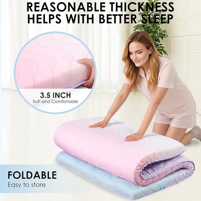 SCHNAUZER HOME Japanese Floor Futon Mattress, 3.5" Thicken Colorful Rainbow Portable Floor Mattress, High-Density Foam Tatami Mat Sleeping Pad for Camping Guest Room Dormitory RV, Twin
