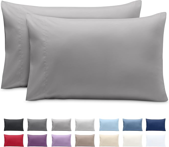Bare Home Microfiber Pillow Cases - King 20x40 - Cooling Pillowcases - Double Brushed - Easy Care - Envelope Closure (King Pillowcase Set of 2, Light Grey)
