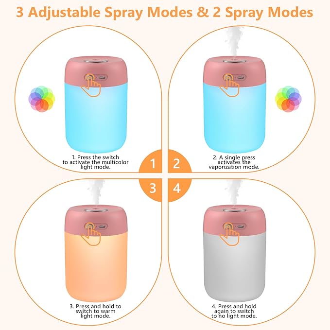 Portable Small Humidifier, 650ml Colorful Mini Humidifier for Bedroom, Office Desktop, Baby Room, Plants, Cool Mist Humidifiers(Deep Pink)