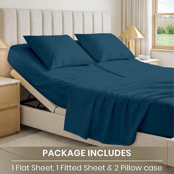 SGI bedding 28" King Split Top Flex Head Sheet 100% Egyptian Cotton Sheet Set 1000 Thread Count Flex Top Sheet for Adjustable Bed 4Pc Sheet Set 15" Deep Pocket for Sleep Number Bed - Teal
