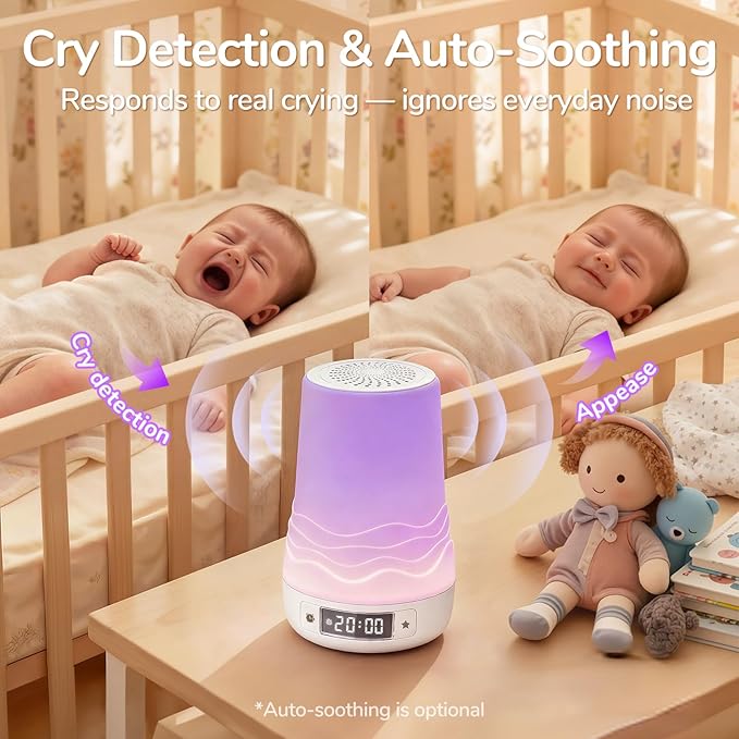 Mewaii White Noise Sound Machine Baby & Adult, 360° RGB Night Light, AI Cry Detection, App Control, 100 Soothing Sounds, Sleep Routine Builder, Kids Nursery Baby Essentials Shower Gift Toddler Bedroom