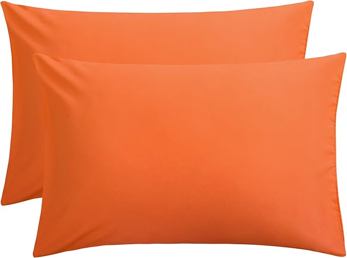 FLXXIE Pillow Cases Queen, Soft Microfiber Pillow Covers with Envelope Closure, Wrinkle Resistant Pillowcases, 2 Piece Set, 20x30, Orange