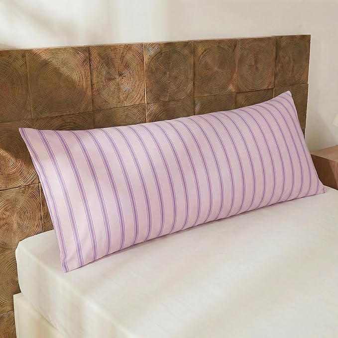 Merryword Body Pillowcases, 100% Cotton Body Pillow Cover, Pink & Purple Striped Pillowcases, Luxury Linen Like Pillowcase, Soft Breathable Engineered Stripes Pillow Cover