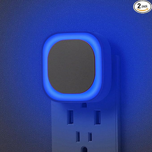 YUNLEX 2 Pack Plug in Dimmable Night Light, Blue Nightlight, Auto Dusk to Dawn Sensor, LED Night Light, Soft Glow, Diffused Light for Bathroom, Hallway, Stairs, Kitchen, Bedroom