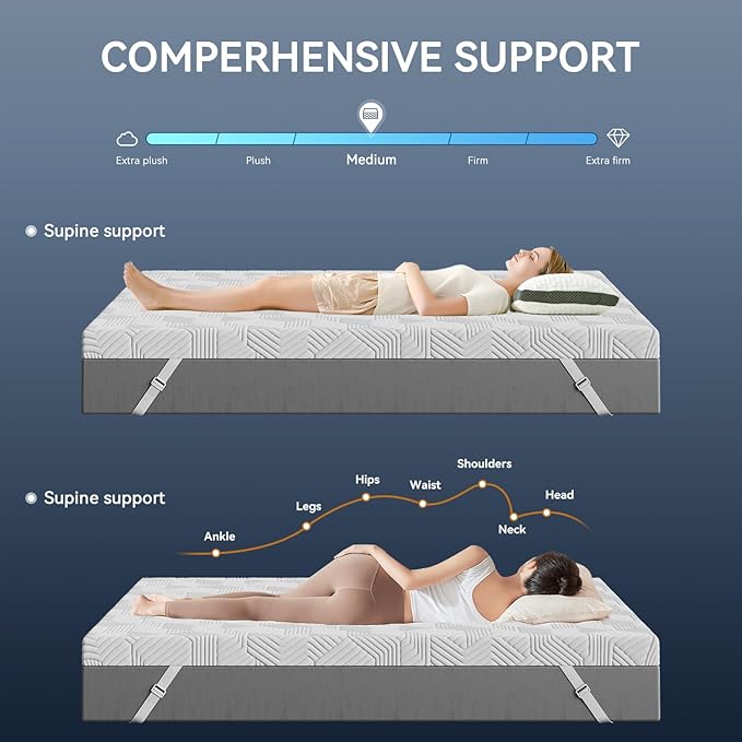ELEMUSE 3 Inch Gel Memory Foam Mattress Topper Queen Size Pressure-Relieving Mattress Topper for Back Pain,Non-Slip Design with Removable & Washable Cover, CertiPUR-US