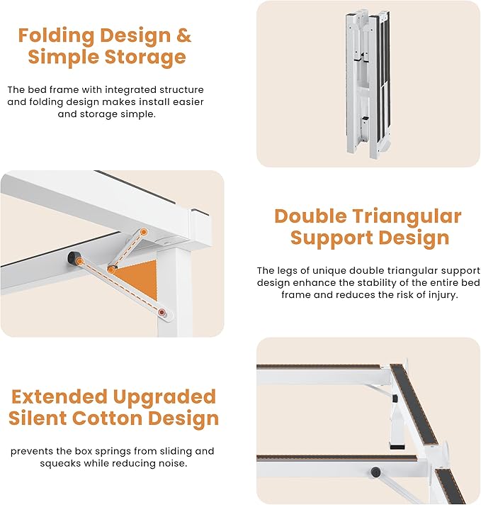 MAF Metal Bed Frame Twin XL, 9-Legs Support Bed Base, 8 Inches Twin XL Bed Frame for Box Spring and Mattress, Basics Bed Frame Headboard Attachable Tool-Free Easy Assembly, White