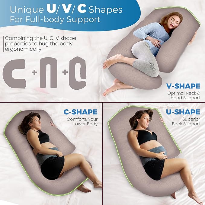 PILLANI Pregnancy Pillows for Sleeping - V C U Shaped Full Body Pillow with Removable Cover, 57inch Cooling Maternity Pillow for Pregnant Women, Support for Back Belly Legs Hip - Pregnancy Must Haves