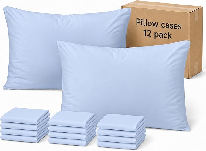 ZPECC Pillow Cases King Size Set of 12, 20x36 Envelope Closure Pillowcases, Soft Plain Brushed Microfiber Covers Hypoallergenic Breathable, Light Blue