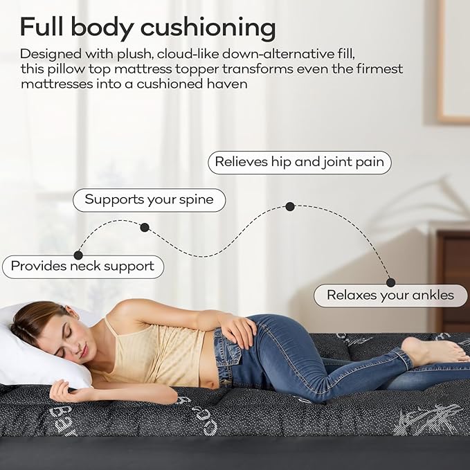 OLANLY California King Mattress Topper, Viscose Made from Bamboo, Cooling Soft Pillow Top Mattress Pad for Back Pain Relief, Plush Down Alternative Fill Bed Topper with Elastic Deep Pocket, Dark Gray
