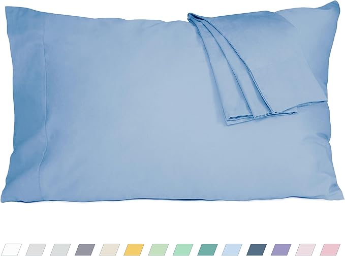 Pillow Cases, Standard Queen Size Cotton Percale Weave Pillowcases, Pre-Shrunk Breathable and Hypoallergenic Pillowcases, Set of 2 (2 Piece Standard/Queen 20 Inch x 30 Inch, Placid Blue)