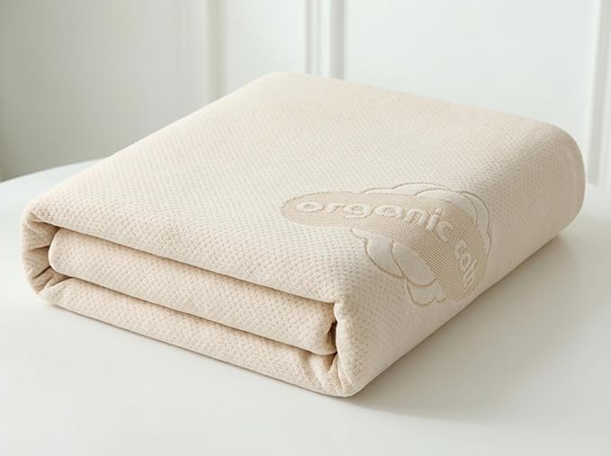 Waterproof Organic Mattress Protector Twin XL Size – Soft OCS Certified Organic Cotton Surface Mattress Cover – Noiseless & Breathable 250 GSM Mattress Pad – Deep Pocket Fitted Design