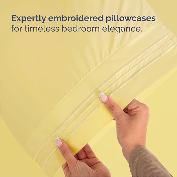 Queen Size 4 Piece Sheet Set - Comfy Breathable & Cooling Sheets - Hotel Luxury Bed Sheets for Women & Men - Deep Pockets, Easy-Fit, Extra Soft & Wrinkle Free Sheets - Yellow Oeko-Tex Bed Sheet Set