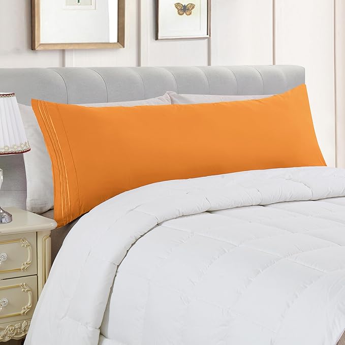 Elegant Comfort Luxury Ultra-Soft 1-Piece Body Pillowcase - 1500 Premium Hotel Quality Microfiber Double Brushed - Wrinkle Resistant, Body Pillowcase Size, Orange