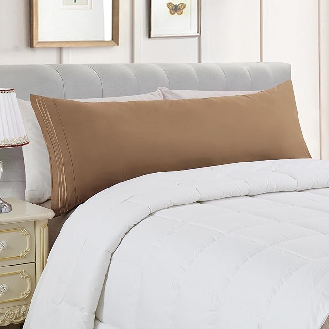 Elegant Comfort Luxury Ultra-Soft 1-Piece Body Pillowcase - 1500 Premium Hotel Quality Microfiber Double Brushed - Wrinkle Resistant, Body Pillowcase Size, Taupe