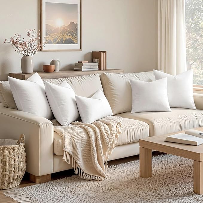 MIULEE Premium Feather and Down 18x18 Throw Pillow Insert Soft Fluffy Throw Pillow Double-Layer Cotton Fabric for Sofa Bed Couch Prevents Feather Leakage