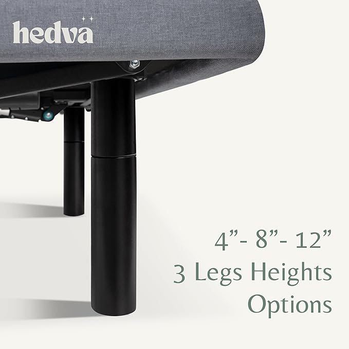 Hedva Adjustable Bed Frame with Massage Motors, 4 USB Ports, LED Light, 5-Minute Assembly, Multiple Preset Positions for Ultimate Comfort, Wireless Remote Control Adjustable Bed (Black, Queen)