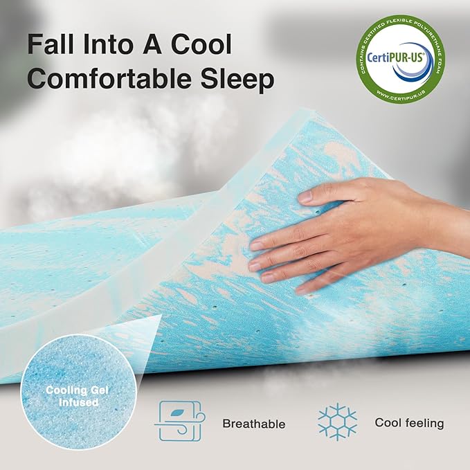 Novilla Memory Foam Mattress Topper California King - 2 Inch Cooling Gel Infused Memory Foam | Slow-Rebound Pressure Relief | CertiPUR Certified | Comfort for Sleeper Sofa, RV, Camper, Dorm Room