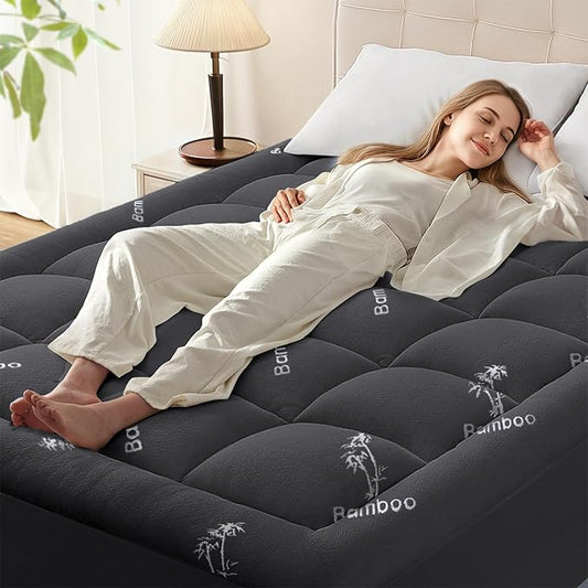 Anluoer Memory Foam Mattress Topper Queen for Back Pain, Rayon Derived from Bamboo Pillow Top Mattress Topper for Hot Sleepers,Cooling Mattress Pad with 8-21" Deep Pocket, 60x80 Inches, Dark Grey