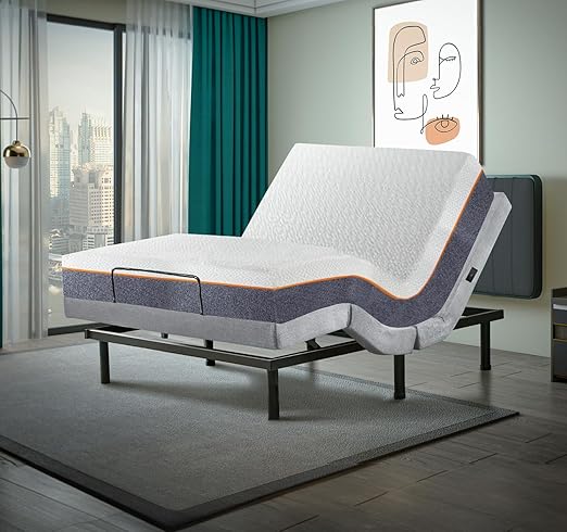 Irvine Home Collection King Adjustable Base with 10 Inch Gel Memory Foam Mattress | Dual Massage | Underbed Light | Wireless Remote | USB Ports | Zero Gravity
