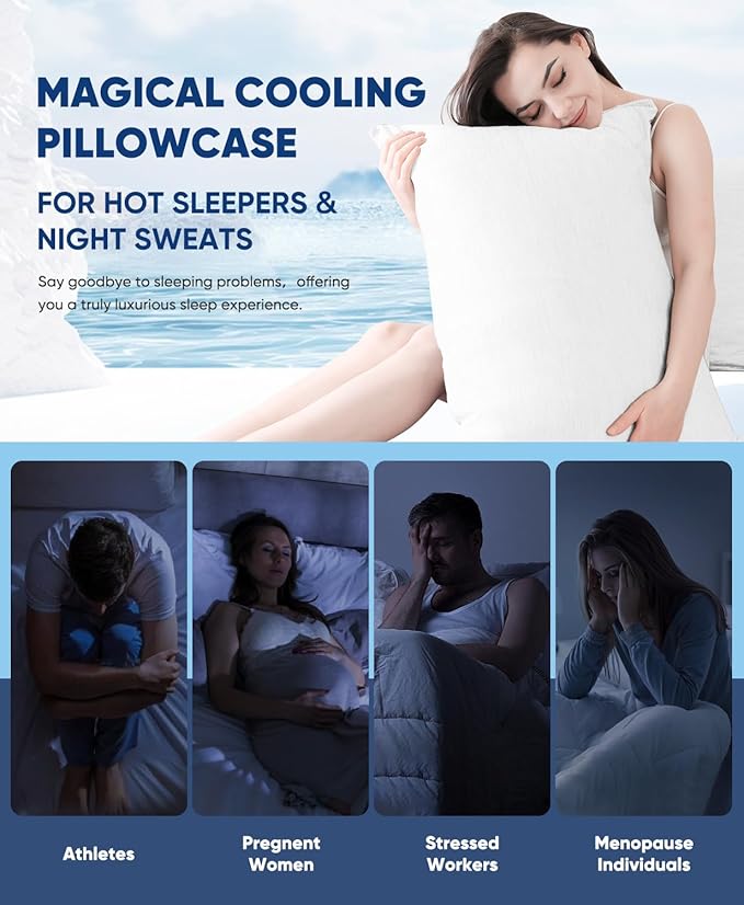 LUXEAR 2 Pack Cooling Pillow Cases King Size, Arc-Chill Q-Max > 0.5 for Hot Sleepers, Hair & Skin Friendly, Double-Sided, Machine Washable, Hidden Zipper, Gift for Women Men, 20x36, White