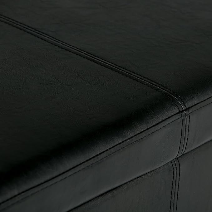 SIMPLIHOME Avalon Storage Ottoman Bench - 48" Wide x 16" High Upholstered Vegan Leather Rectangular Lift-Top Ottoman in Midnight Black, Contemporary Bench for Living Room with High-Density Foam
