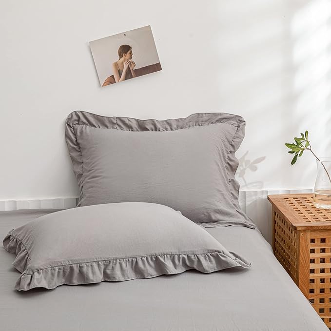 Light Gray Pillowcases King Pillowcases Cute Pillow Cover Gray Ruffled Pillow Shams Set of 2 Chic Boho Pillowcases 2 Pack (King (20''x36''), Light Grey)