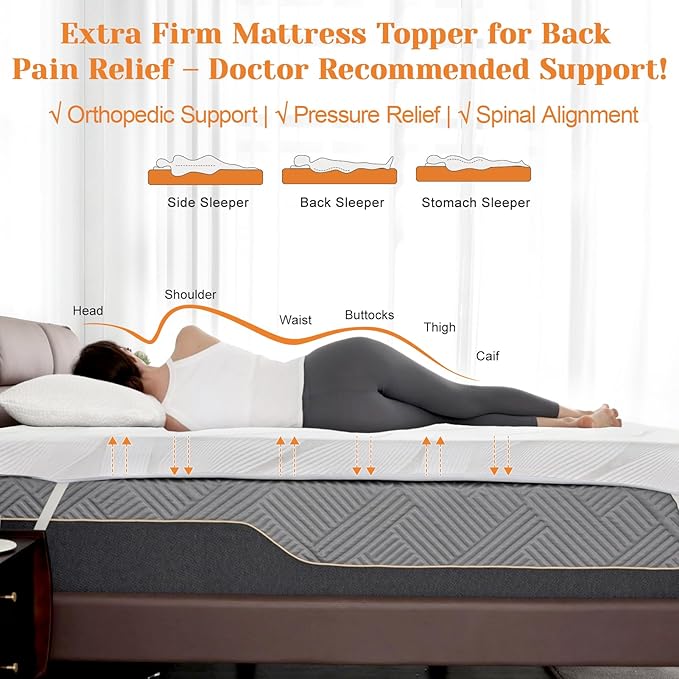 Extra Firm Mattress Topper Twin XL Size 3 Inch, Cooling Gel+Bamboo High Density Mattress Topper with Removable Cover, Bed Topper for Pain Relief,No Smell,CertiPUR-US,79x38