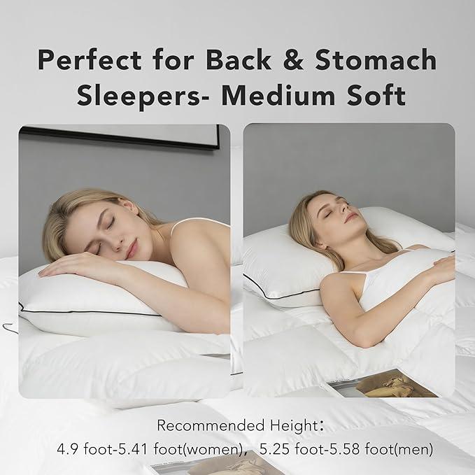 Down Feather Pillow, White Duck Down and Feather Filled Pillow Inserts, Luxurious Hotel Bed Pillows with Cotton Blend Cover Fit for Back, Stomach and Side Sleeper, Standard Size, Firm, Set of 1