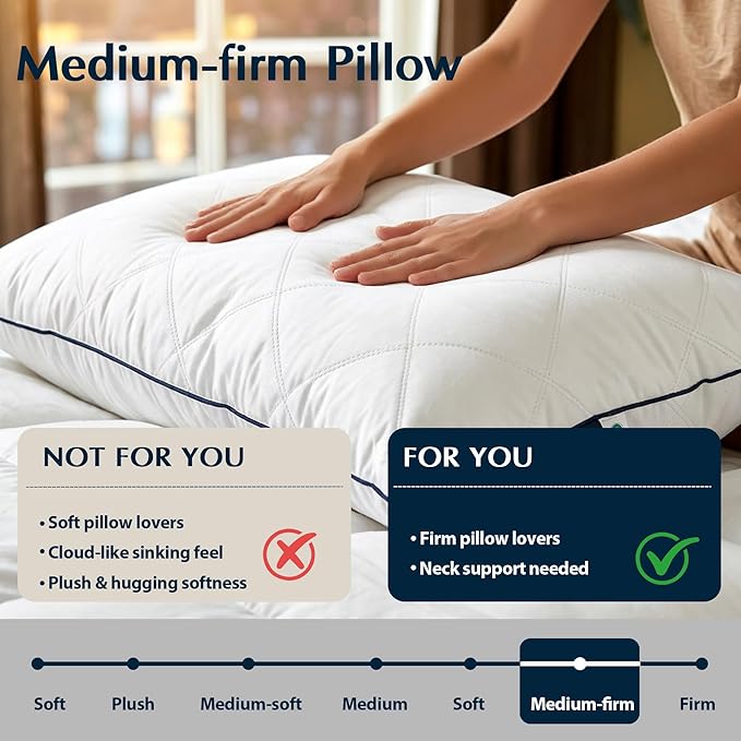 Pacific Coast Premium Goose Feather & Down Bed Pillows Standard Size 2-Pack, Hotel Quality Collection, Medium Support for Side & Back Sleepers